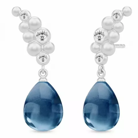 Julie Sandlau korvarenkaat  satiinirodinoitu sterlinghopea sininen kristalli valkoinen zirkoni