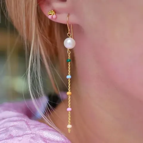 Enamel Lola Perlita ketjukorvakorut kullattua hopeaa monivärinen emalji