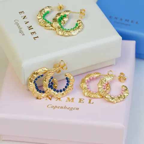 Enamel Enora rengaskorvakorut kullattua hopeaa sininen emalji
