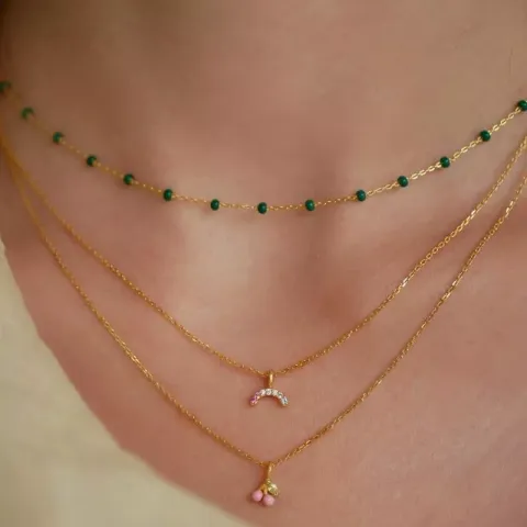 Enamel Lola Petrol Green kaulaketju kullattua hopeaa vihreä emalji