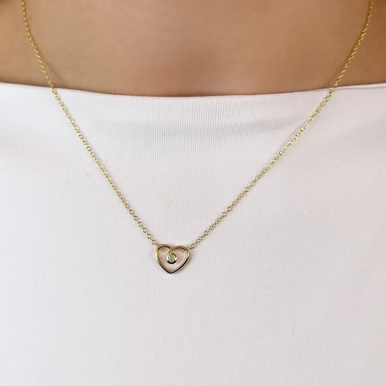 42 cm sydän timantti riipus kaulakoru 14 karaatti kultaa 0,05 ct