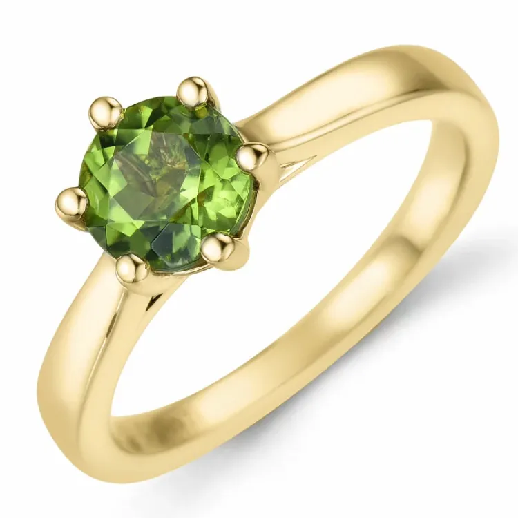 vihreä peridootti solitaire-sormus 14 karaatin kultaa 1,27 ct