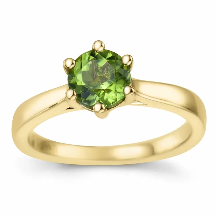 vihreä peridootti solitaire-sormus 14 karaatin kultaa 1,27 ct