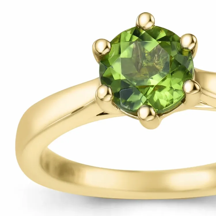vihreä peridootti solitaire-sormus 14 karaatin kultaa 1,27 ct