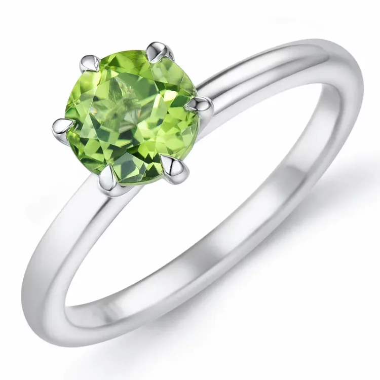 vihreä peridootti solitaire-sormus 14 karaatin valkokultaa 1,27 ct