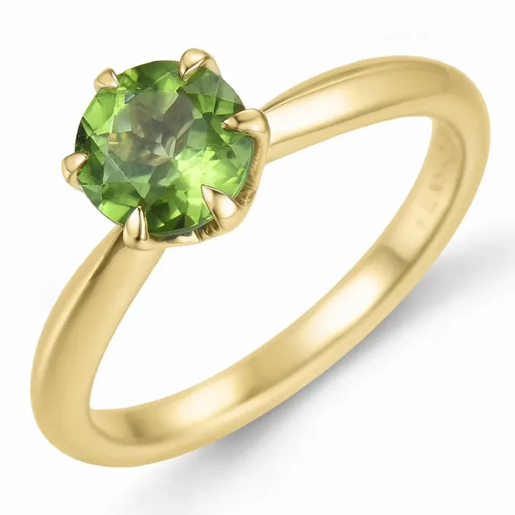 vihreä peridootti solitaire-sormus 14 karaatin kultaa 1,27 ct
