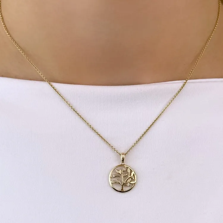 13 mm elämänpuu timantti riipus 14 karaatti kultaa 0,018 ct