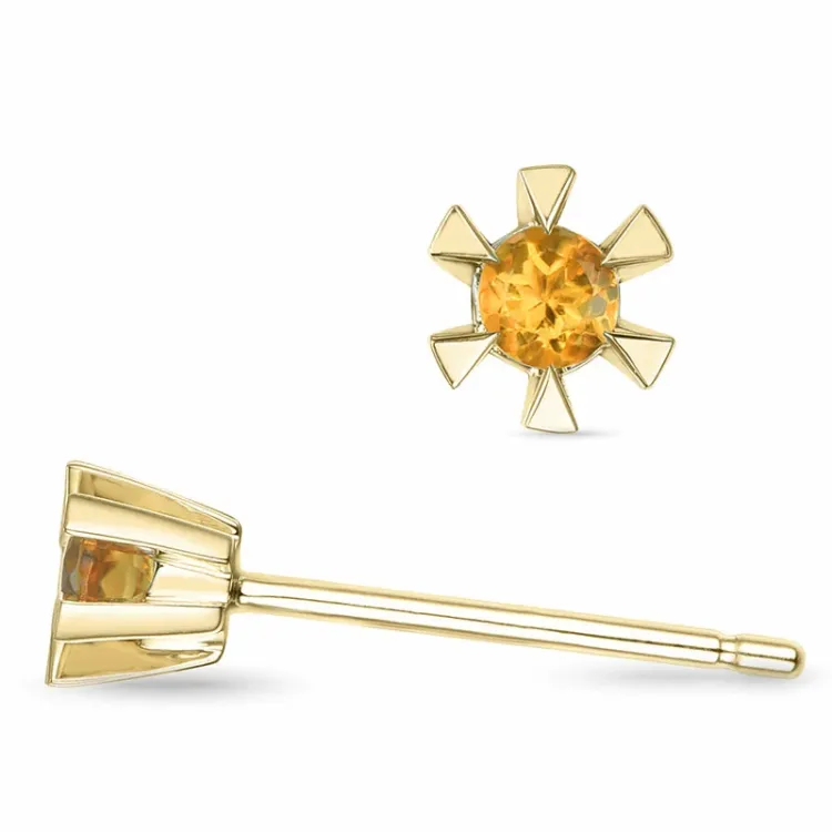 2 x 0,05 ct sitriini solitaire-nappikorvakorut 14 karaatin kultaa kanssa sitriini