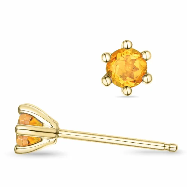 2 x 0,19 ct sitriini solitaire-nappikorvakorut 14 karaatin kultaa kanssa sitriini