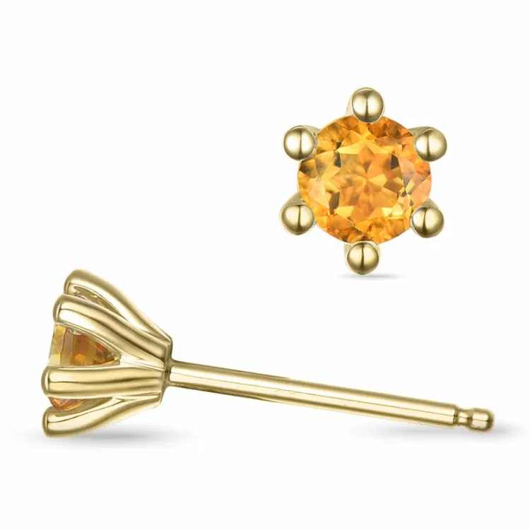 2 x 0,25 ct sitriini solitaire-nappikorvakorut 14 karaatin kultaa kanssa sitriini