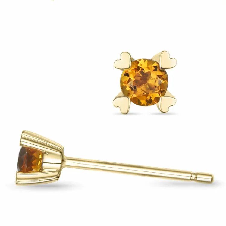 2 x 0,10 ct sitriini solitaire-nappikorvakorut 14 karaatin kultaa kanssa sitriini
