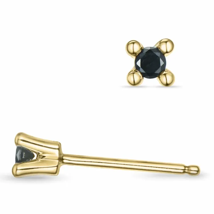 2 x 0,05 ct mustat timantti solitaire-nappikorvakorut 14 karaatin kultaa kanssa musta timantti