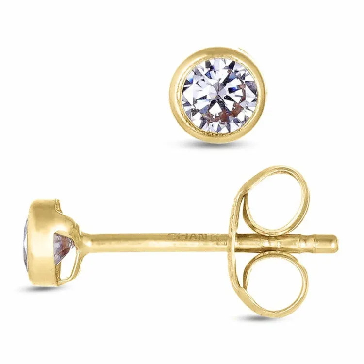 3 mm pyöreitä nappikorvakorut 9 karaatin kultaa kanssa zirkoni - Gold Collection