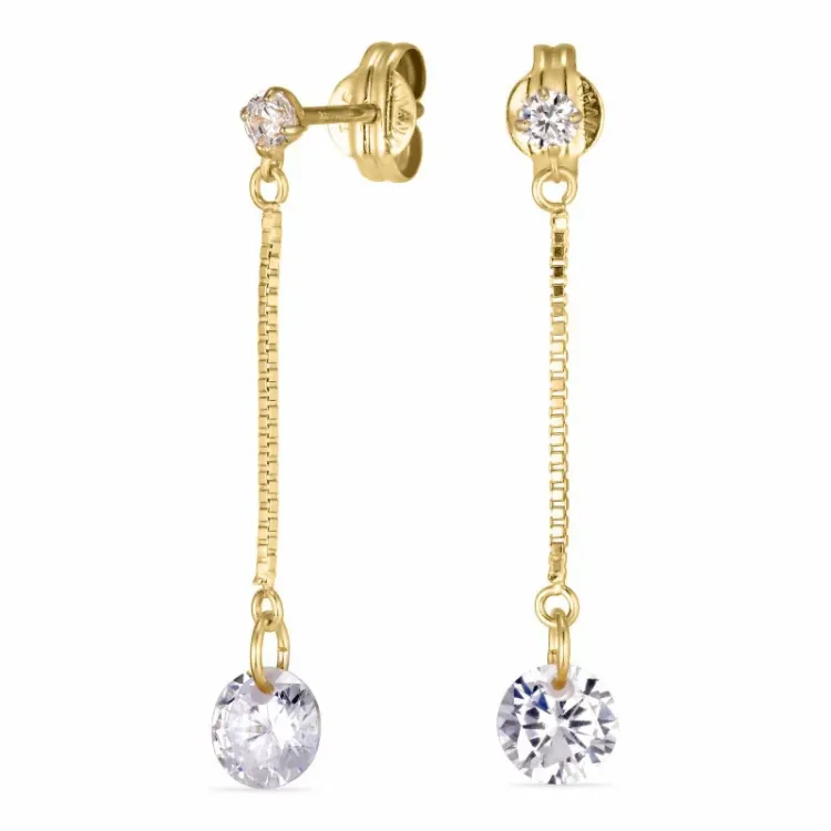 pitkät ketjukorvakorut 8 karaatin kultaa kanssa zirkoni - Gold Collection