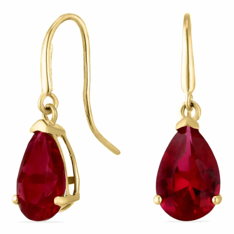 pisara punainen korvarenkaat 9 karaatin kultaa kanssa synteettinen rubiini - Gold Collection