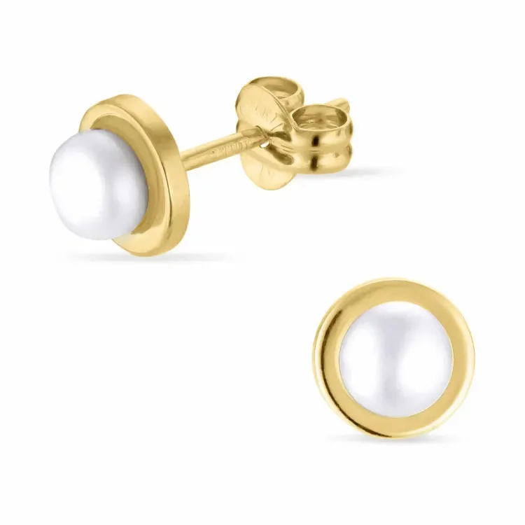 6 mm valkoinen helmikorvakorut  9 karaatin kultaa kanssa  - Gold Collection
