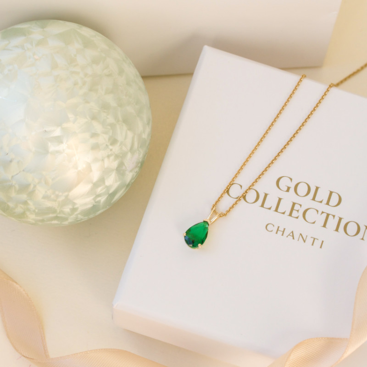pisara vihreä synteettinen smaragdi riipus  9 karaatin kultaa - Gold Collection