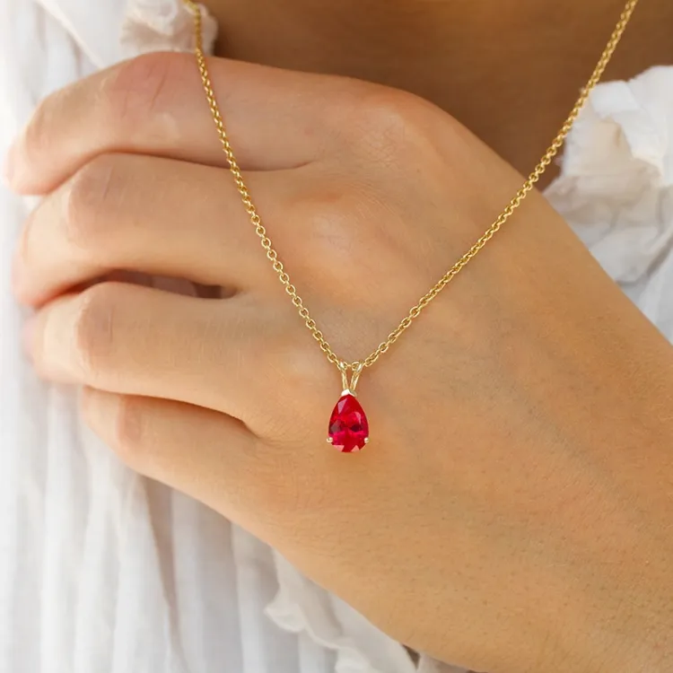 pisara pinkki synteettinen rubiini riipus  9 karaatin kultaa - Gold Collection