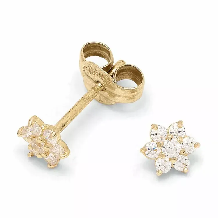 pieniä kukka nappikorvakorut 9 karaatin kultaa kanssa zirkoni - Gold Collection