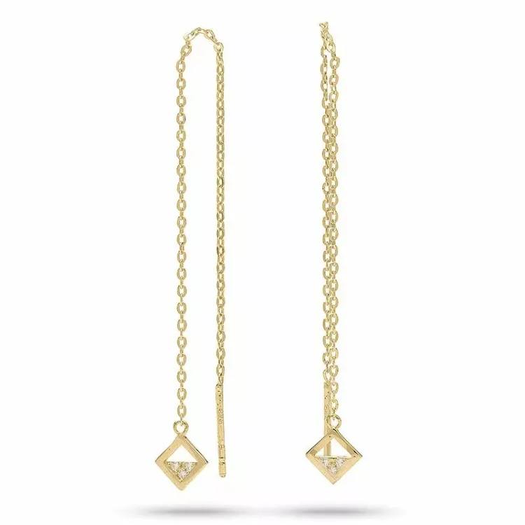 neliskulmainen ketjukorvakorut 9 karaatin kultaa kanssa zirkoni - Gold Collection
