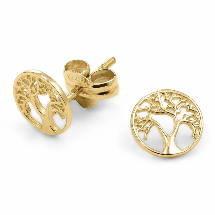 pyöreitä elämänpuu korvarenkaat 9 karaatin kultaa - Gold Collection