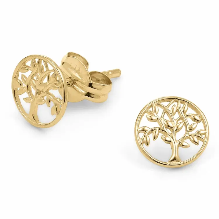 6,5 mm elämänpuu nappikorvakorut 9 karaatin kultaa - Gold Collection