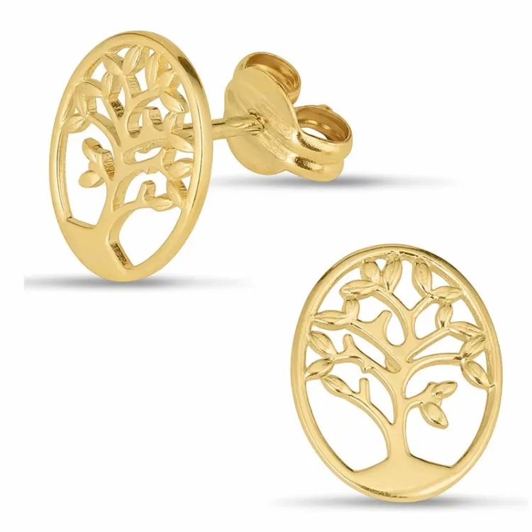 elämänpuu nappikorvakorut 9 karaatin kultaa - Gold Collection