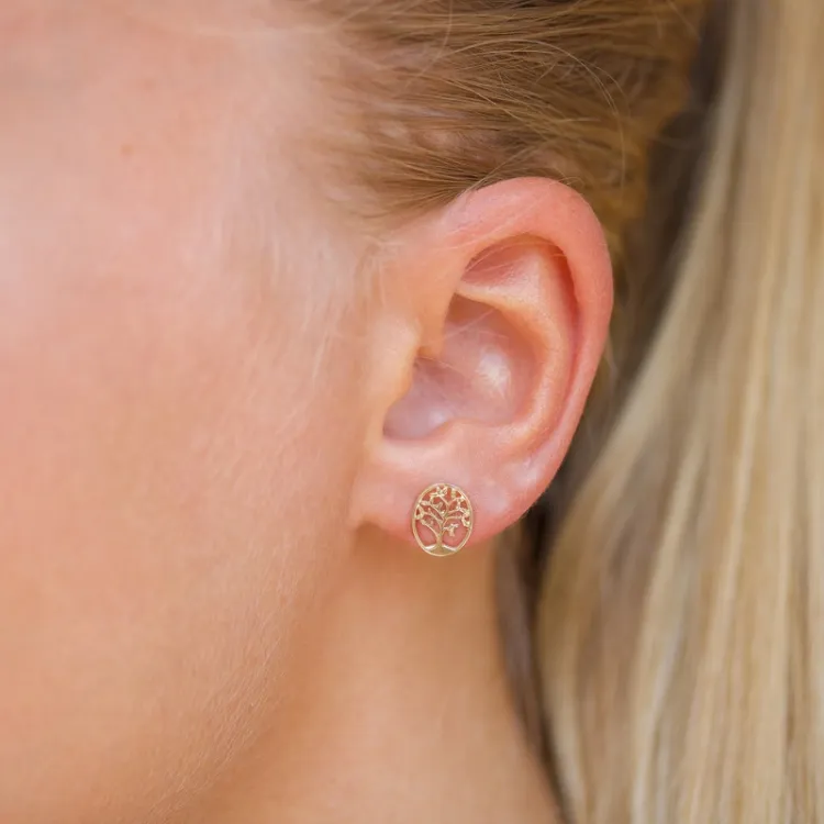 elämänpuu nappikorvakorut 9 karaatin kultaa - Gold Collection