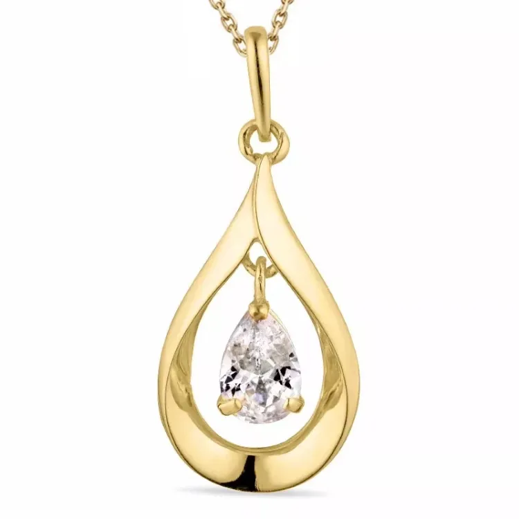 pisara zirkoni kaulaketju kullattua hopeaa riipus 9 karaatin kultaa - Gold Collection