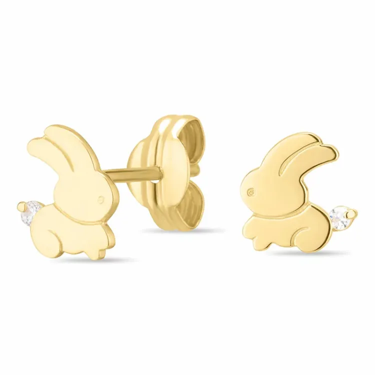 kaniini nappikorvakorut 14 karaatin kultaa kanssa zirkoni - Gold Collection