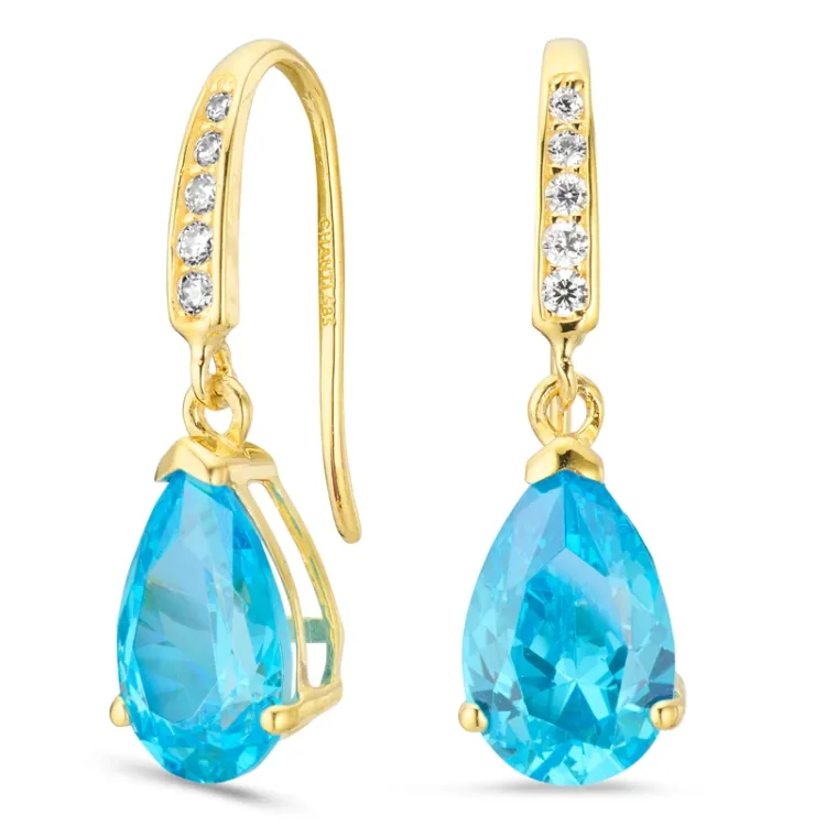 pudota muotoisia korvarenkaat 14 karaatin kultaa kanssa synteettinen topaasi ja zirkoni - Gold Collection