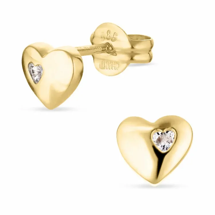 pieniä sydän kultakorvakorut 14 karaatin kultaa kanssa zirkoni - Gold Collection