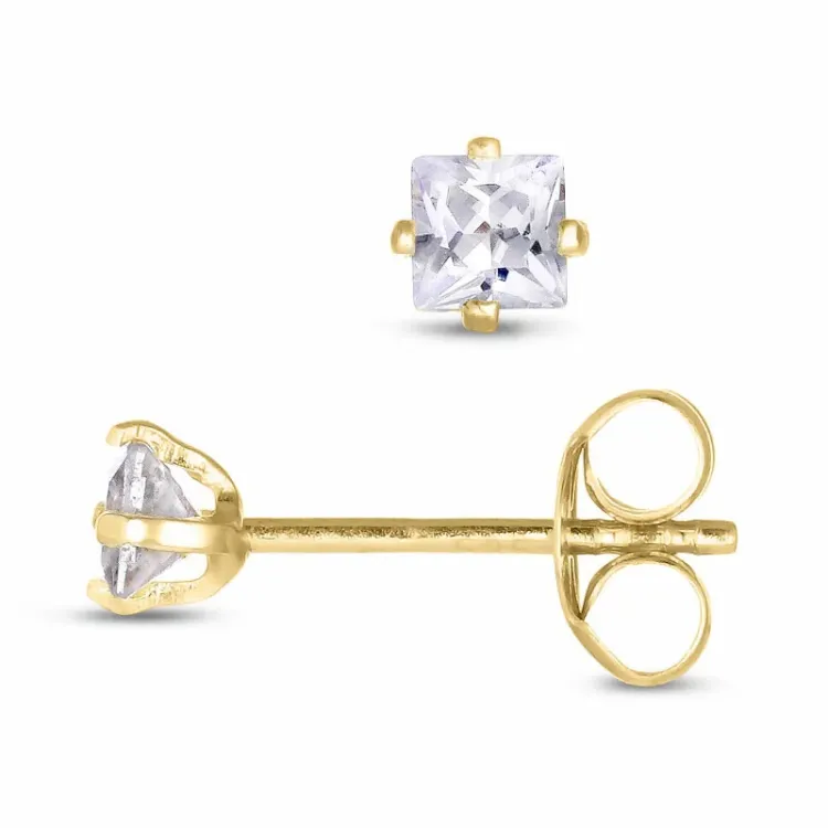 neliskulmainen 3 x 3 mm korvarenkaat 14 karaatin kultaa kanssa zirkoni - Gold Collection