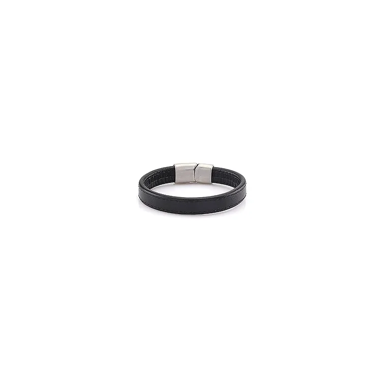 Miesten rannekoru musta nahkaa, jossa on terästä laas x 14,3 mm