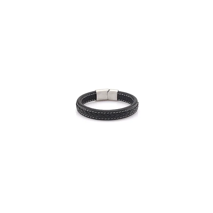 Miesten rannekoru musta nahkaa, jossa on terästä laas x 12,0 mm