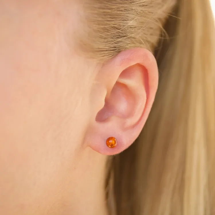 5 mm pyöreitä meripihka korvarenkaat  hopea