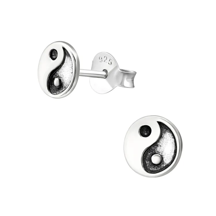 Yin Yang nappikorvakorut  oksidoitua sterlinghopeaa - Little Ones