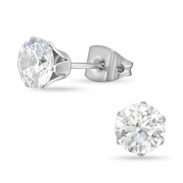 6 mm valkoinen zirkoni nappikorvakorut  titaani