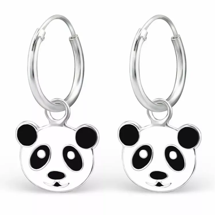 12 mm panda creole korvakorut  hopea - Little Ones