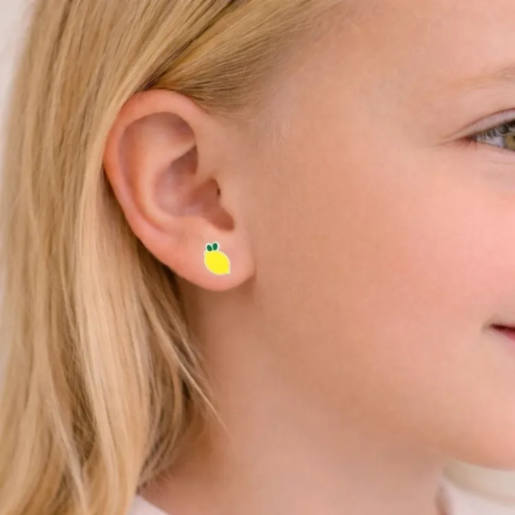 sitruuna keltainen nappikorvakorut  hopeaa - Little Ones