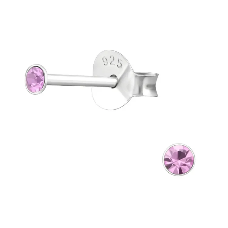 2 mm kristalli nappikorvakorut  hopea - Little Ones