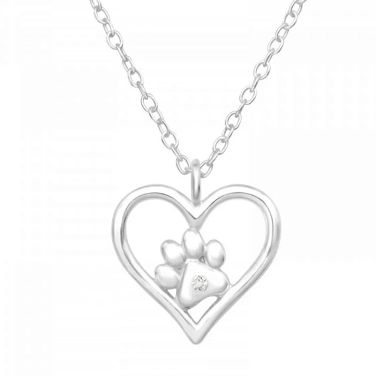 sydän tassu kaulaketju, jossa on riipus hopeaa - Little Ones