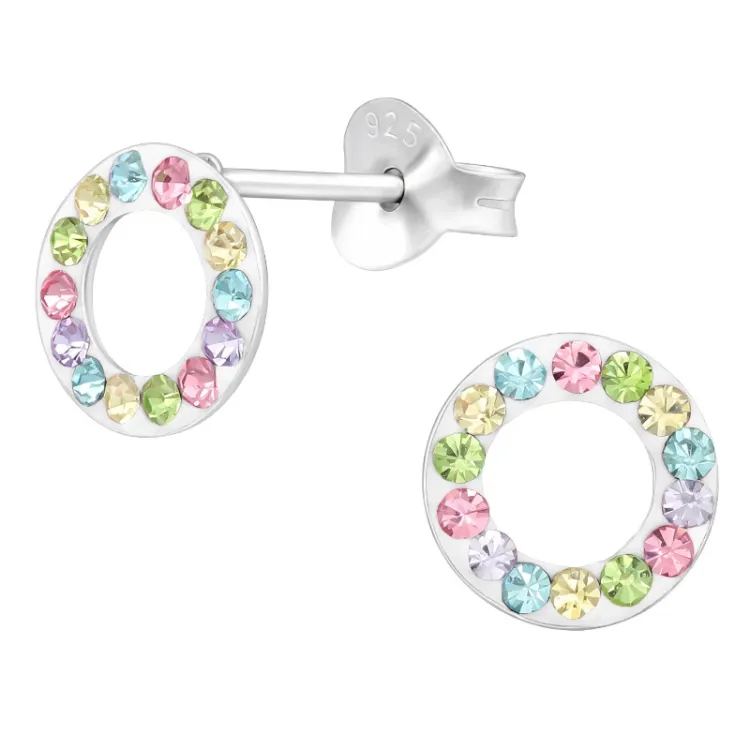 8 mm monivärisiä kristalli nappikorvakorut  hopea - Little Ones