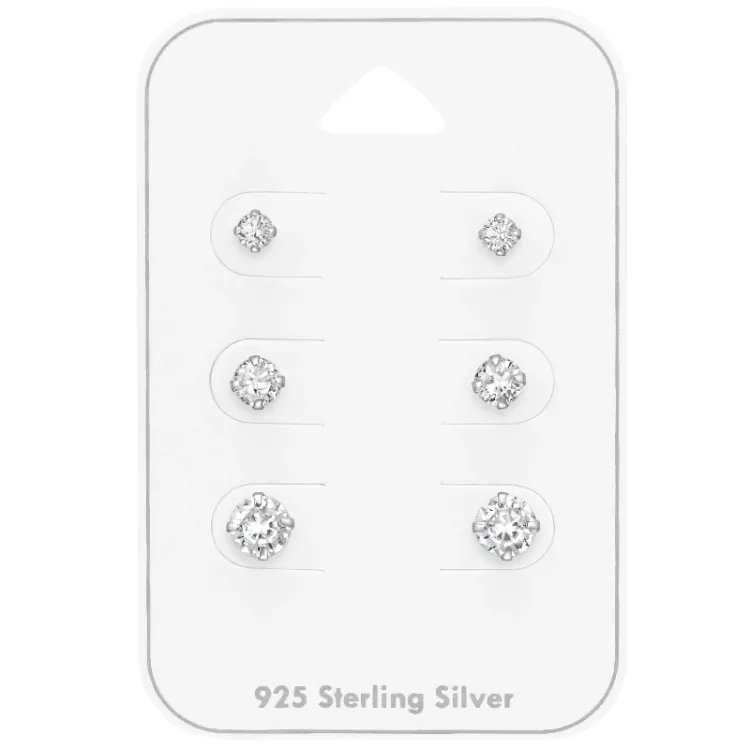 3 x 4 x 5 mm zirkoni nappikorvakorut  hopea