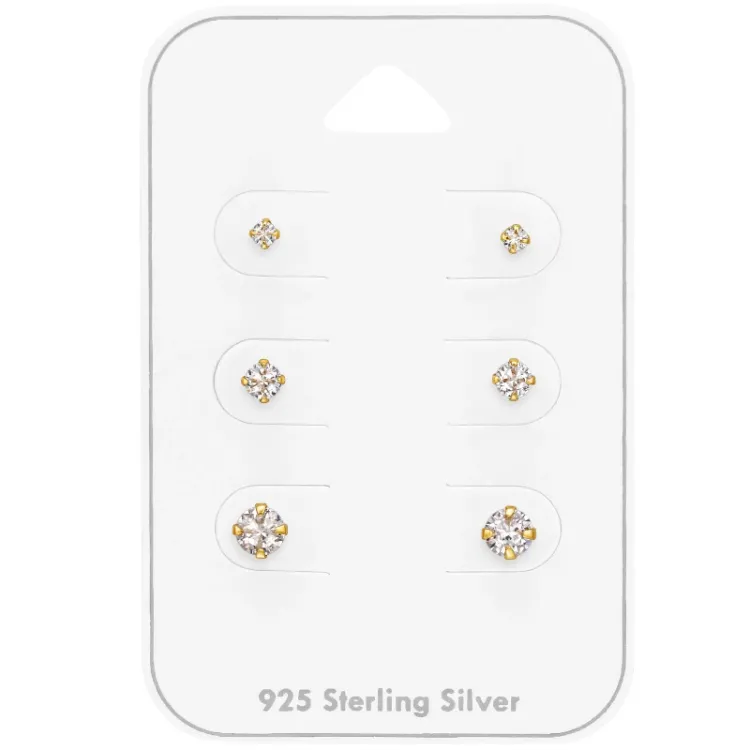 2 x 3 x 4 mm zirkoni nappikorvakorut  kullattu hopea