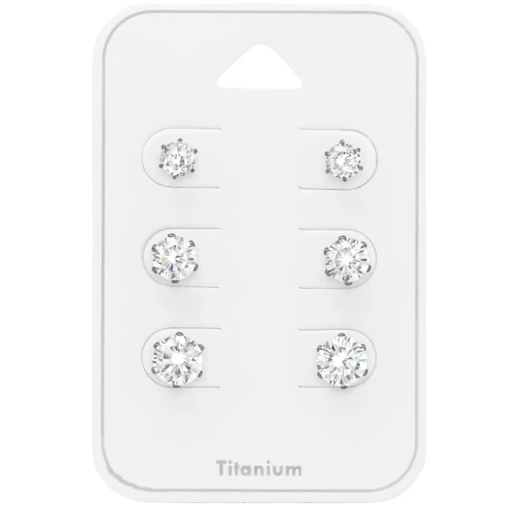 4 x 5 x 6 mm valkoinen zirkoni nappikorvakorut  titaani