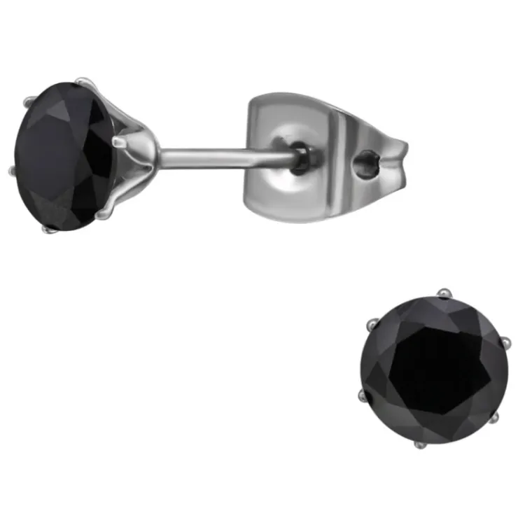 5 mm mustat zirkoni nappikorvakorut  titaani - Little Ones