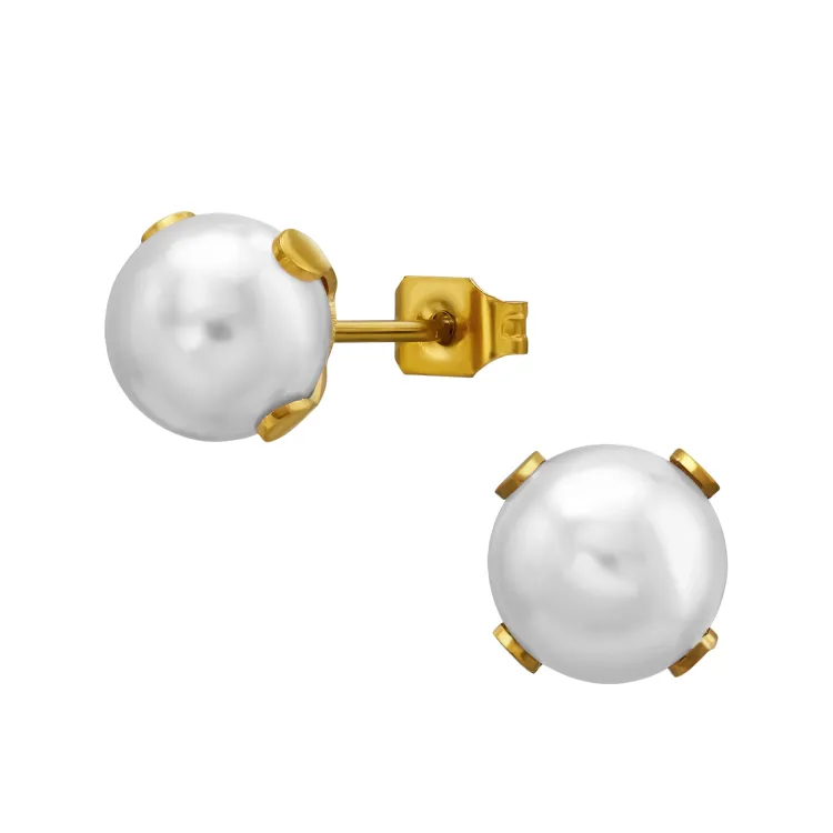 8 mm helmi solitaire-nappikorvakorut  kullattu teräs