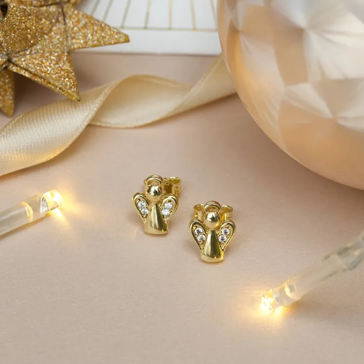 enkeli zirkoni nappikorvakorut 9 karaatin kultaa kanssa zirkoni - Gold Collection