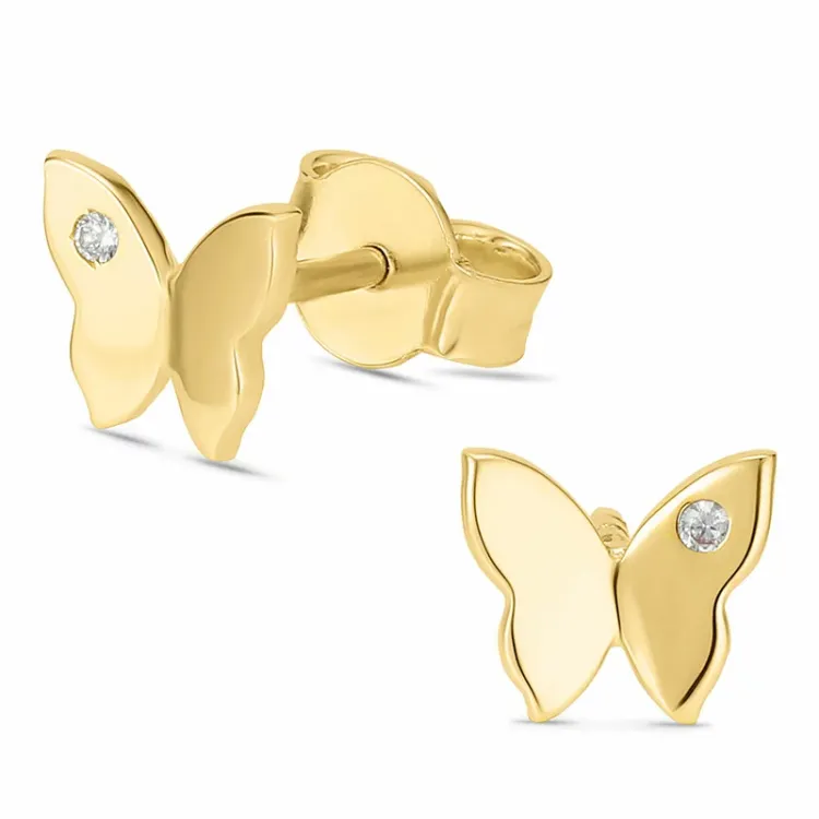 perhoset zirkoni nappikorvakorut 9 karaatin kultaa kanssa zirkoni - Gold Collection